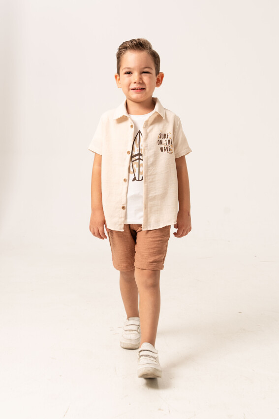 Wave Printed Shirt 3-Piece Boys Suit 2-5Y Sani 1068-30027 - 3