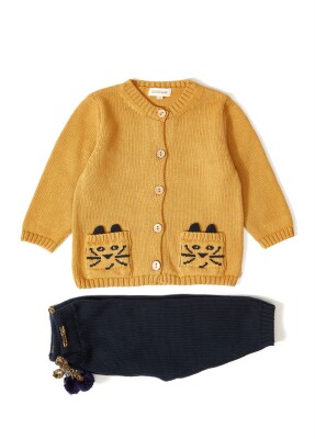 Wholesale 2-Peice Organic Baby Boys Knitwear Set with Sweater and Pants 12-36M Uludağ Triko 1061-121068 Mustard