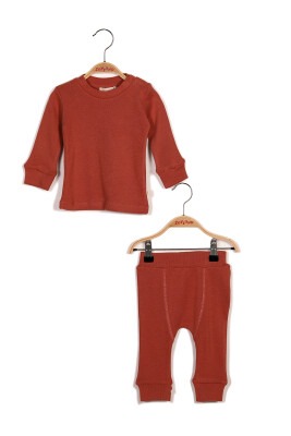 Wholesale 2-Piece Baby Boys Body Sets with Pants Gots Certificate 100% Organic 0-36M Zeyland 1070-23 Tile Red 