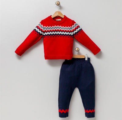 Wholesale 2-Piece Baby Boys Knitwear Set With Sweater And Pants 2-4Y Milarda 2001-6044 - Milarda