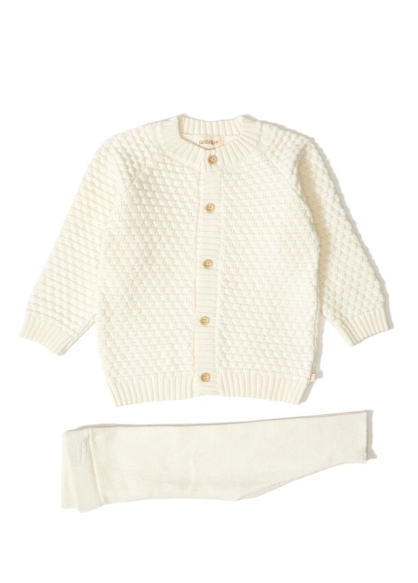 Wholesale Baby Girl 2-Piece Cardigan and Pants Set Organic Cotton 12-36M Uludağ Triko 1061--121061 - 3