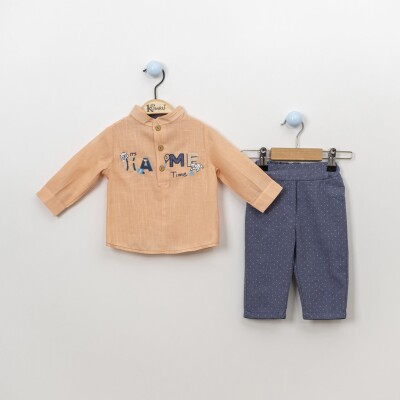 Wholesale 2-Piece Baby Boys Patterned Shirt Set With Pants 6-18M Kumru Bebe 1075-3873 Лососевый цвет