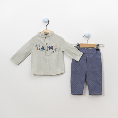Wholesale 2-Piece Baby Boys Patterned Shirt Set With Pants 6-18M Kumru Bebe 1075-3873 - Kumru Bebe (1)