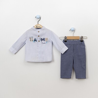 Wholesale 2-Piece Baby Boys Patterned Shirt Set With Pants 6-18M Kumru Bebe 1075-3873 Blue