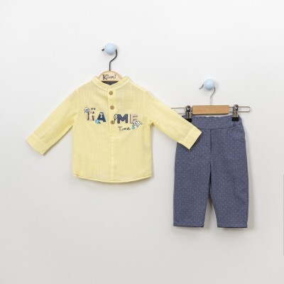 Wholesale 2-Piece Baby Boys Patterned Shirt Set With Pants 6-18M Kumru Bebe 1075-3873 Yellow