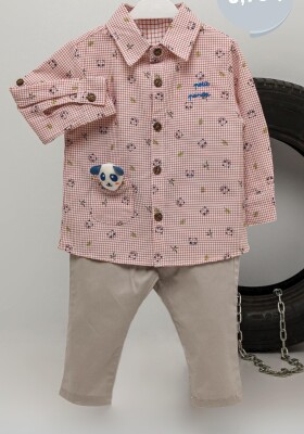 Wholesale 2-Piece Baby Boys Patterned Shirt Set With Pants 9-24M Sani 1068-6929 - Sani