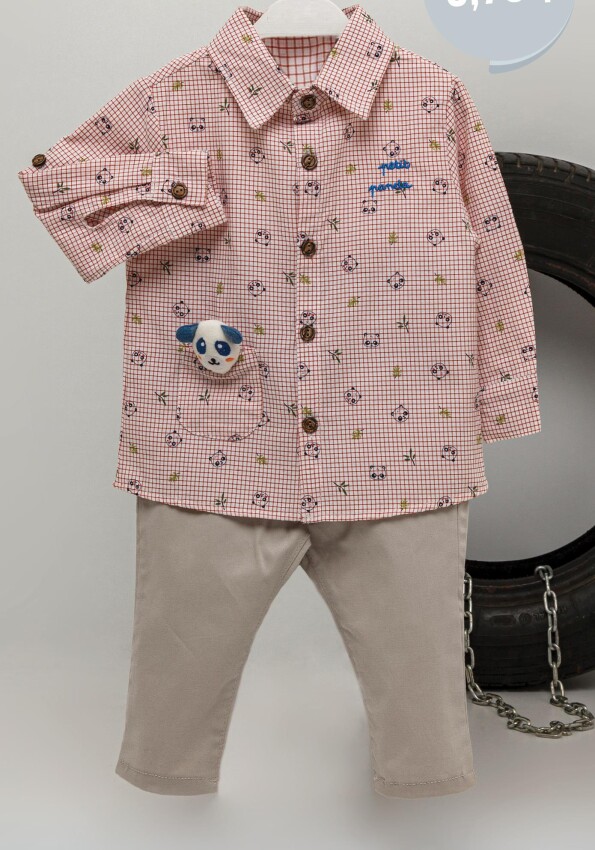 Wholesale 2-Piece Baby Boys Patterned Shirt Set With Pants 9-24M Sani 1068-6929 - 1