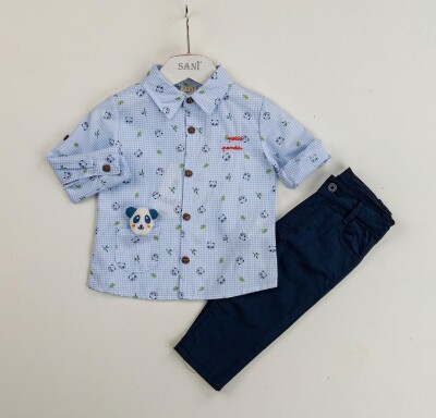 Wholesale 2-Piece Baby Boys Patterned Shirt Set With Pants 9-24M Sani 1068-6929 - Sani (1)