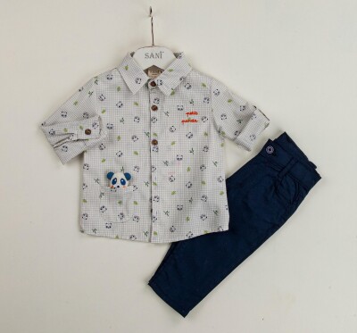 Wholesale 2-Piece Baby Boys Patterned Shirt Set With Pants 9-24M Sani 1068-6929 Beige