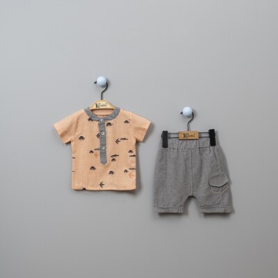 Wholesale 2-Piece Baby Boys Patterned Shirt Set With Shorts 6-18M Kumru Bebe 1075-3816 Лососевый цвет