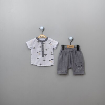 Wholesale 2-Piece Baby Boys Patterned Shirt Set With Shorts 6-18M Kumru Bebe 1075-3816 Синий