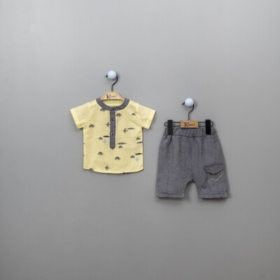 Wholesale 2-Piece Baby Boys Patterned Shirt Set With Shorts 6-18M Kumru Bebe 1075-3816 Yellow