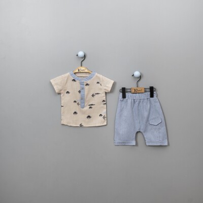 Wholesale 2-Piece Baby Boys Patterned Shirt Set With Shorts 6-18M Kumru Bebe 1075-3816 Beige