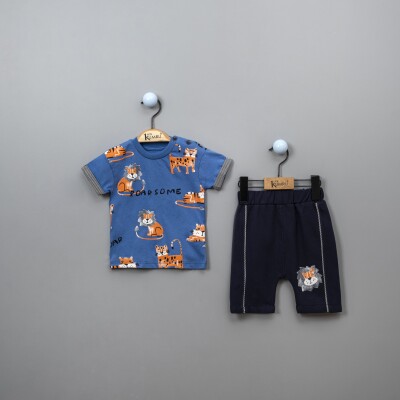 Wholesale 2-Piece Baby Boys Patterned T-Shirt Set With Shorts 6-18M Kumru Bebe 1075-3895 Светло-серовато- синий