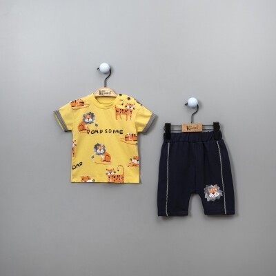 Wholesale 2-Piece Baby Boys Patterned T-Shirt Set With Shorts 6-18M Kumru Bebe 1075-3895 Жёлтый 