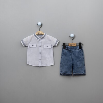 Wholesale 2-Piece Baby Boys Shirt Set with Denim Shorts 12-18M Kumru Bebe 1075-3902 Синий