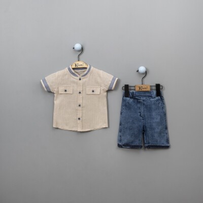 Wholesale 2-Piece Baby Boys Shirt Set with Denim Shorts 12-18M Kumru Bebe 1075-3902 Бежевый 