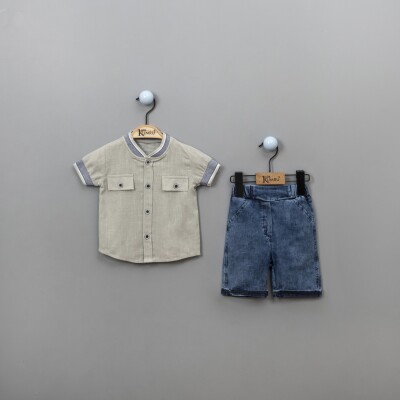Wholesale 2-Piece Baby Boys Shirt Set with Denim Shorts 12-18M Kumru Bebe 1075-3902 Мятно-зеленый