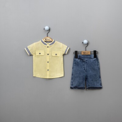 Wholesale 2-Piece Baby Boys Shirt Set with Denim Shorts 12-18M Kumru Bebe 1075-3902 - 1