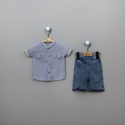 Wholesale 2-Piece Baby Boys Shirt Set with Denim Shorts 12-18M Kumru Bebe 1075-3902 - Kumru Bebe (1)