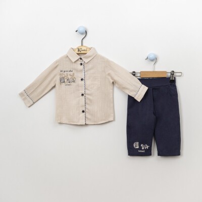 Wholesale 2-Piece Baby Boys Shirt Set With Pants 6-18M Kumru Bebe 1075-3885 Бежевый 