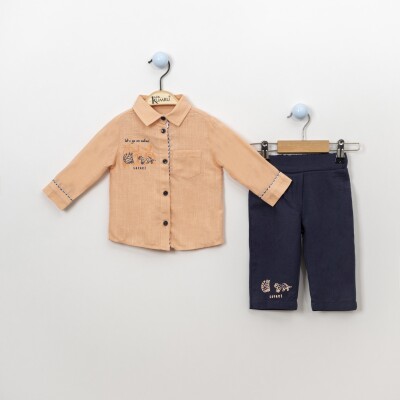 Wholesale 2-Piece Baby Boys Shirt Set With Pants 6-18M Kumru Bebe 1075-3885 Лососевый цвет