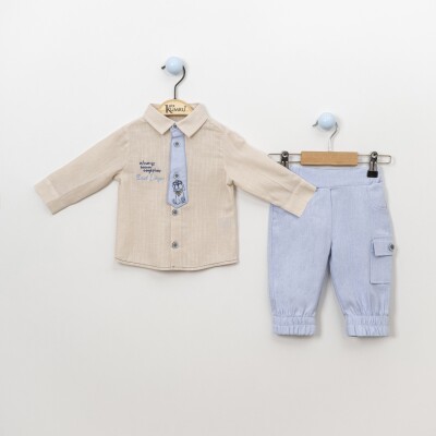 Wholesale 2-Piece Baby Boys Shirt Set With Sweatpants 6-18M Kumru Bebe 1075-3882 Бежевый 