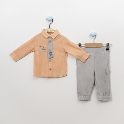 Wholesale 2-Piece Baby Boys Shirt Set With Sweatpants 6-18M Kumru Bebe 1075-3882 Лососевый цвет