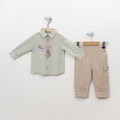 Wholesale 2-Piece Baby Boys Shirt Set With Sweatpants 6-18M Kumru Bebe 1075-3882 Mint Green 
