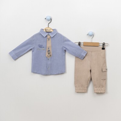 Wholesale 2-Piece Baby Boys Shirt Set With Sweatpants 6-18M Kumru Bebe 1075-3882 Indigo