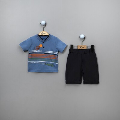 Wholesale 2-Piece Baby Boys T-shirt Set with Shorts 6-18M Kumru Bebe 1075-3874 Indigo