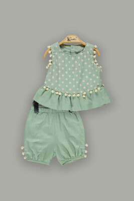 Wholesale 2-Piece Baby Girl Shorts Set with Ruffle Blouse 6-18M Kumru Bebe 1075-3859 Мятно-зеленый