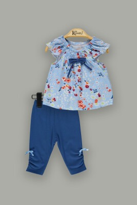 Wholesale 2-Piece Baby Girls Blouse Sets with Leggings 6-18M Kumru Bebe 1075-3662 Blue