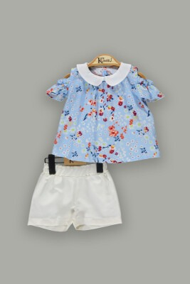 Wholesale 2-Piece Baby Girls Blouse Sets with Shorts 6-18M Kumru Bebe 1075-3661 Blue
