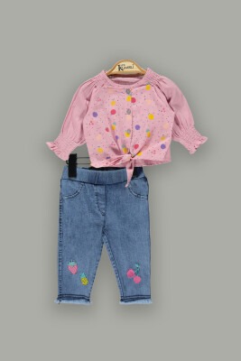 Wholesale 2-Piece Baby Girls Denim Pants Set With Blouse 6-18M Kumru Bebe 1075-3863 Пыльная роза