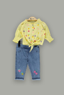 Wholesale 2-Piece Baby Girls Denim Pants Set With Blouse 6-18M Kumru Bebe 1075-3863 Жёлтый 
