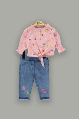 Wholesale 2-Piece Baby Girls Denim Pants Set With Blouse 6-18M Kumru Bebe 1075-3863 Розовый 