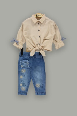 Wholesale 2-Piece Baby Girls Denim Pants Set with Shirt 6-18M Kumru Bebe 1075-3887 Бежевый 