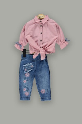 Wholesale 2-Piece Baby Girls Denim Pants Set with Shirt 6-18M Kumru Bebe 1075-3887 Пыльная роза