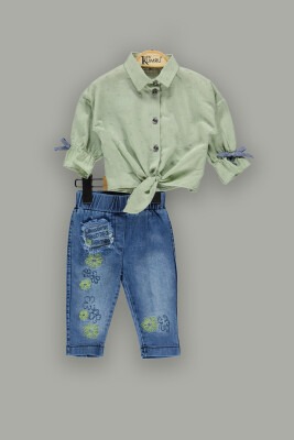 Wholesale 2-Piece Baby Girls Denim Pants Set with Shirt 6-18M Kumru Bebe 1075-3887 Мятно-зеленый