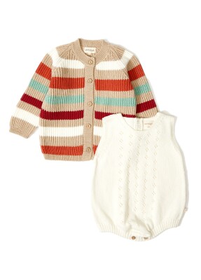 Wholesale 2-Piece Baby Girls Organic Cotton Cardigan and Onesies 3-12M Uludağ Triko 1061-21031 - Uludağ Triko (1)