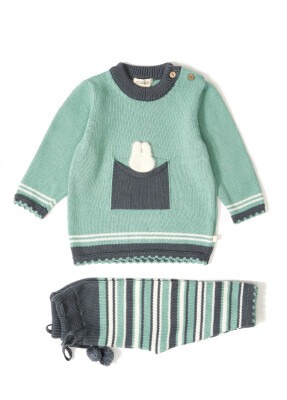 Wholesale 2-Piece Baby Girls Organic Knitwear Set with Sweater and Pants 12-36M Uludağ Triko 1061-121039 Зелёный 