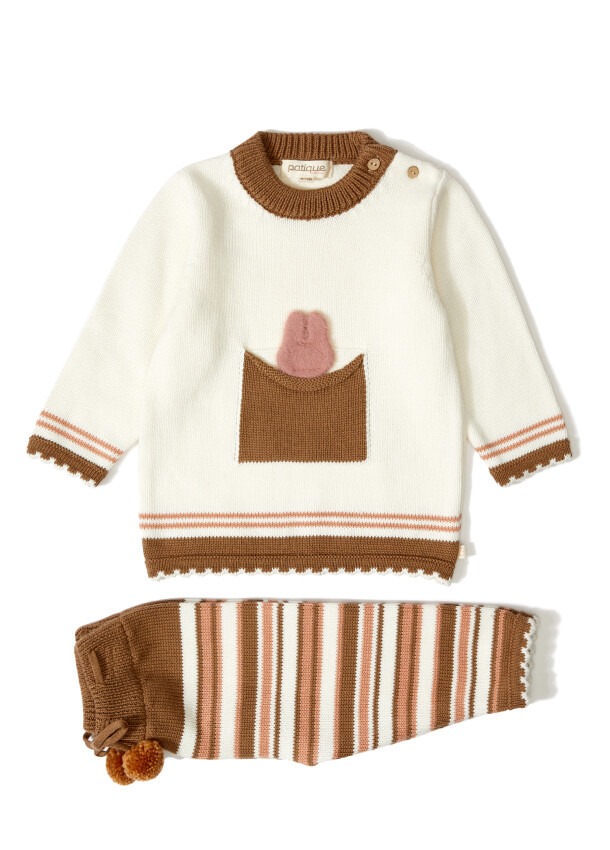 Wholesale 2-Piece Baby Girls Organic Knitwear Set with Sweater and Pants 12-36M Uludağ Triko 1061-121039 - 2