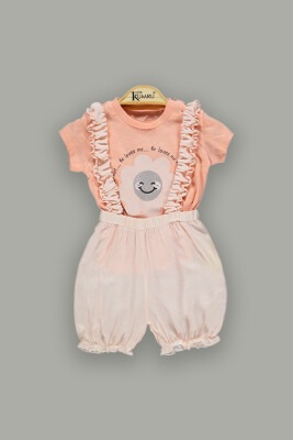 Wholesale 2-Piece Baby Girls Overalls Sets with T-shirt 3-12M Kumru Bebe 1075-3673 Лососевый цвет
