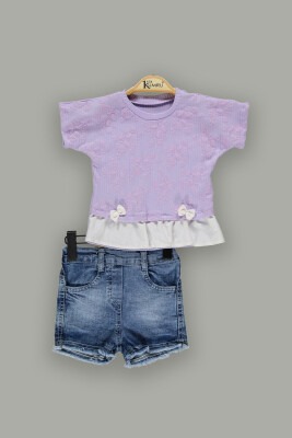 Wholesale 2-Piece Baby Girls Shorts Set With Blouse 6-18M Kumru Bebe 1075-3717 Лиловый 
