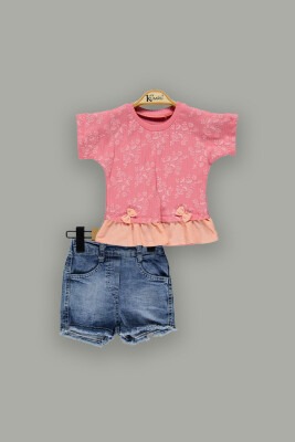 Wholesale 2-Piece Baby Girls Shorts Set With Blouse 6-18M Kumru Bebe 1075-3717 Salmon Color 