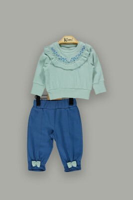 Wholesale 2-Piece Baby Girls Sweat Set with Pants 6-18M Kumru Bebe 1075-3875 Mint Green 