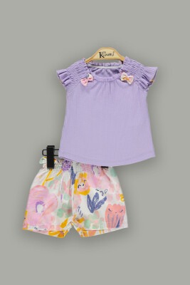 Wholesale 2-Piece Baby Girls T-Shirt Set with Shorts 3-12M Kumru Bebe 1075-3729 Лиловый 