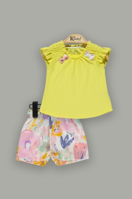 Wholesale 2-Piece Baby Girls T-Shirt Set with Shorts 3-12M Kumru Bebe 1075-3729 Yellow