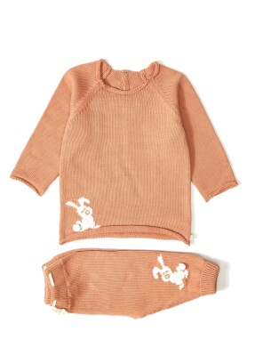 Wholesale 2-Piece Baby Organic Sweater Set with Pants 3-12M Uludağ Triko 1061-21040 Dusty Rose